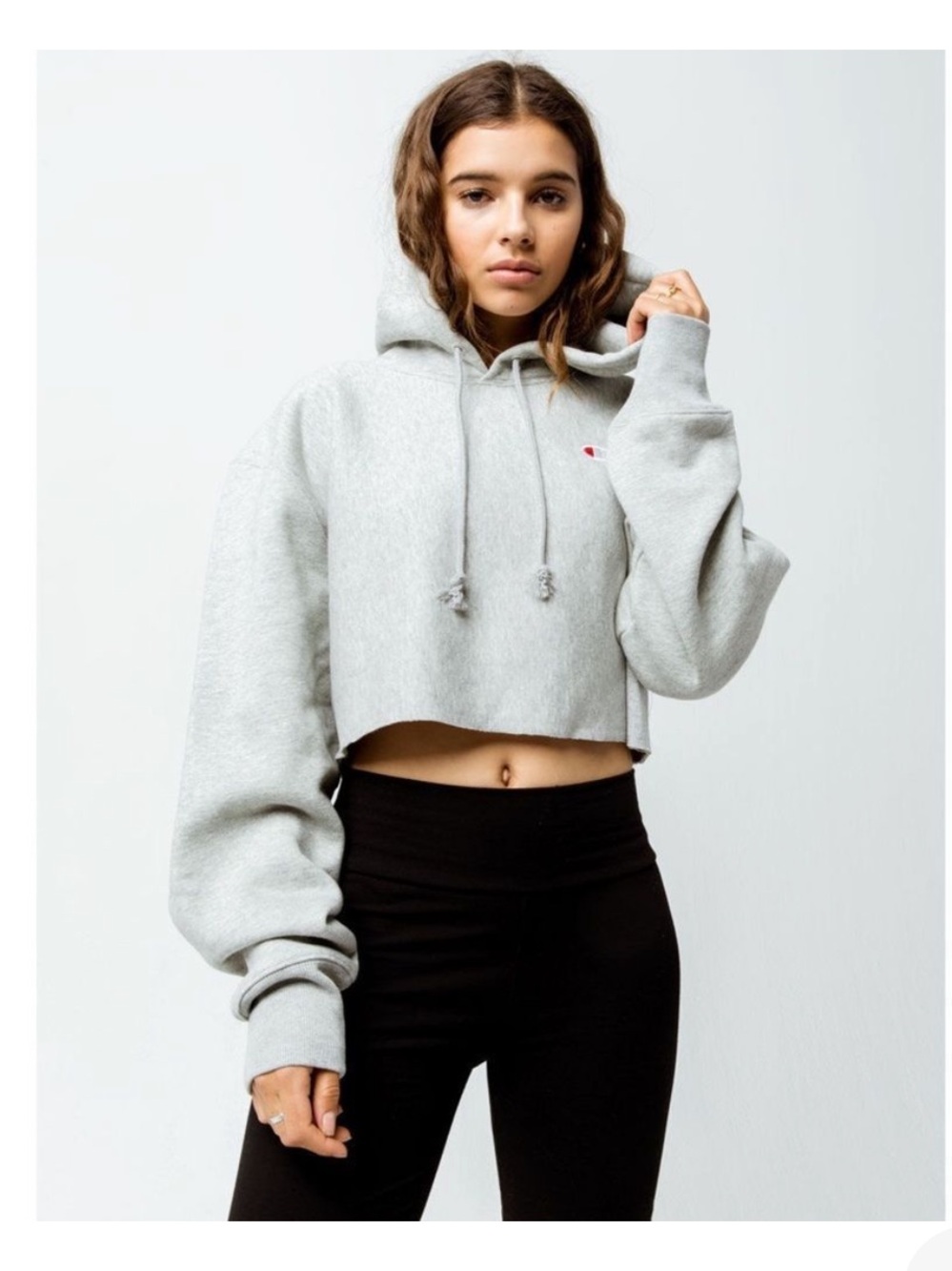 Champion Women’s Light Gray Cropped Hoodie
